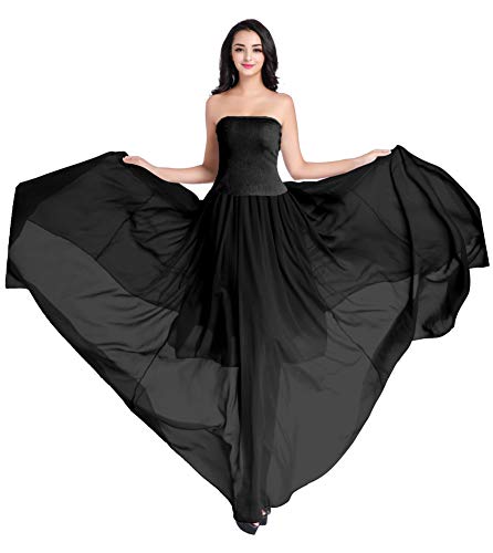 v28 Womens Maxi Midi White Flowy Long Black Summer Plus Size Sheer Chiffon Skirt (XS,Black) - Image 2