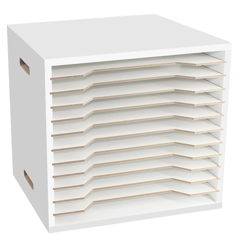 TUSAUW 13"x13" Wooden Construction Paper Organizer, 12 Tier Larger Size Literature Organizer with Adjustable Shelves Letter Mail Tray Craft & Stamp Stackable Cardstock Storage Rack for Home Office Classrooms - Image 1