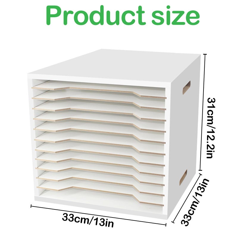 TUSAUW 13"x13" Wooden Construction Paper Organizer, 12 Tier Larger Size Literature Organizer with Adjustable Shelves Letter Mail Tray Craft & Stamp Stackable Cardstock Storage Rack for Home Office Classrooms - Image 2