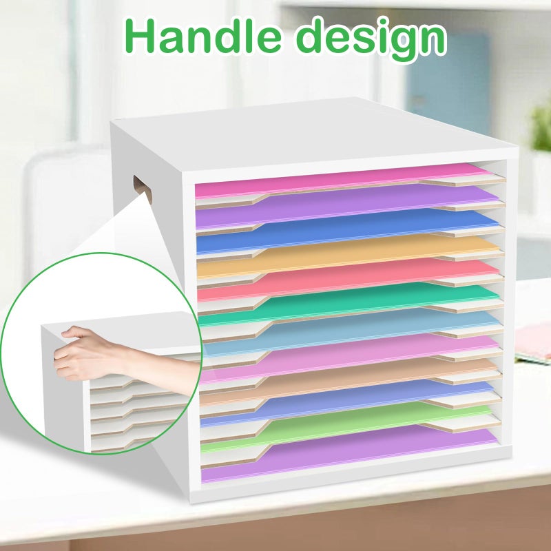 TUSAUW 13"x13" Wooden Construction Paper Organizer, 12 Tier Larger Size Literature Organizer with Adjustable Shelves Letter Mail Tray Craft & Stamp Stackable Cardstock Storage Rack for Home Office Classrooms - Image 5