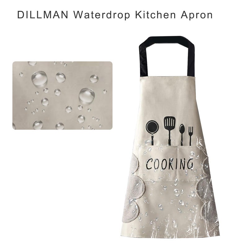 DILLMAN Women Kitchen Apron with Hand Wipe Pocketsï¼ŒBig Pocket,Hand-wiping, Waterproof for Cooking Baking (WHITE) - Image 5