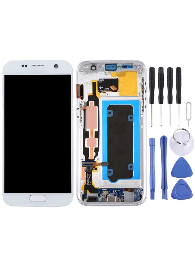 Replacement OLED LCD Screen for Galaxy S7 / G930V Digitizer Full Assembly with Frame White - Image 1