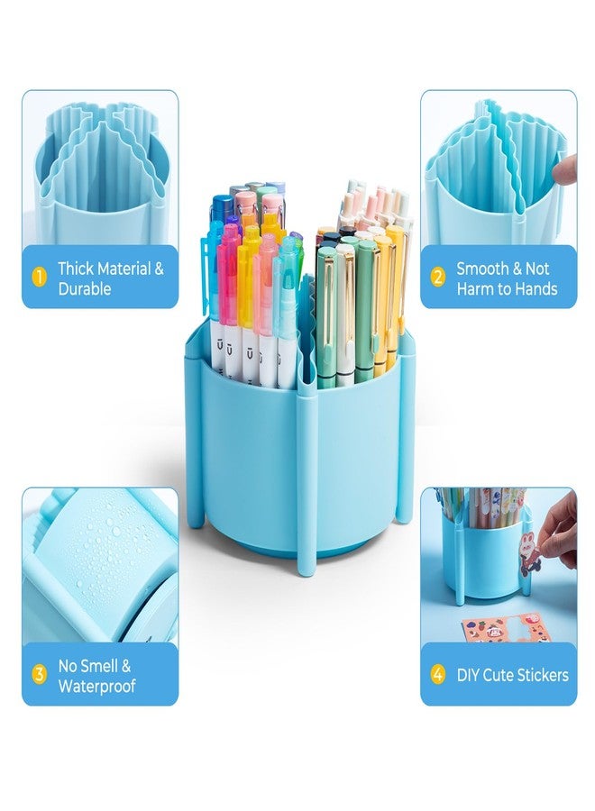 ام اند جي حامل أقلام دوار 360 درجة من إم آند جي لتنظيم المكتب، حامل أقلام مكتبي بأربعة أقسام، منظمات مكتبية ولوازم تخزين أدوات مكتبية، كوب أقلام لطيف للمدرسة والمكتب والمنزل (أزرق) - Image 4