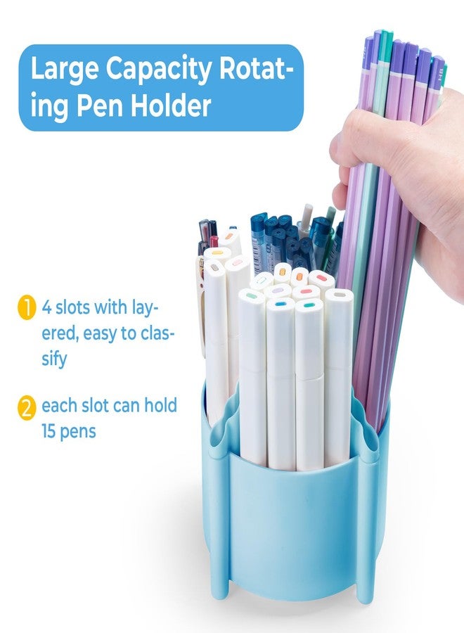 ام اند جي حامل أقلام دوار 360 درجة من إم آند جي لتنظيم المكتب، حامل أقلام مكتبي بأربعة أقسام، منظمات مكتبية ولوازم تخزين أدوات مكتبية، كوب أقلام لطيف للمدرسة والمكتب والمنزل (أزرق) - Image 2