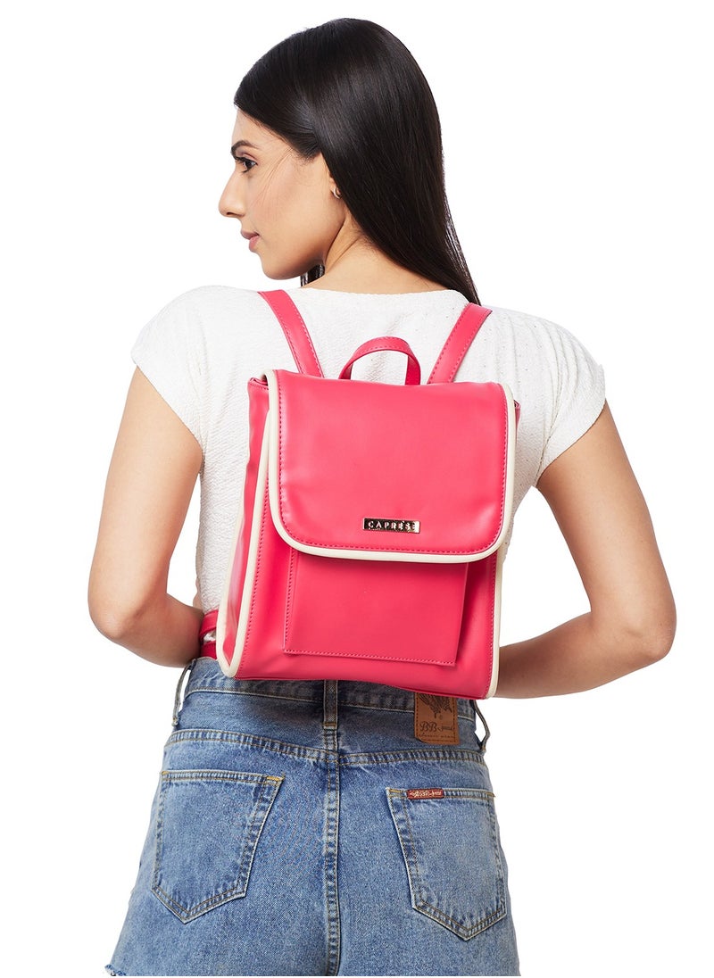 CAPRESE Caprese Gracie Solid Magenta Faux Leather Medium Fashion Backpack  - Image 2