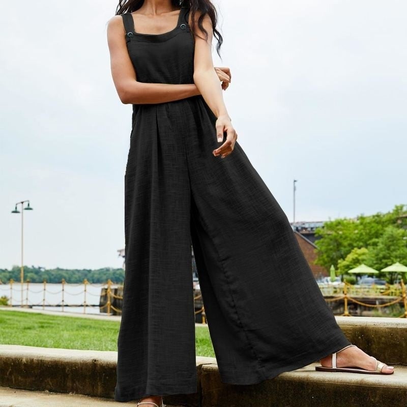 Linen Summer Casual Casual Women's Jumpsuit LN238SIYAHA2