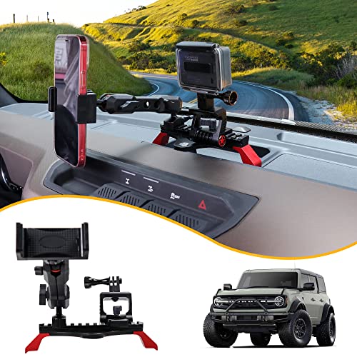 BESTAOO Dash Phone Holder and Camera Mount for Ford Bronco 2021 2022 2023 2024 2025 2 Door & 4 Door, Compatible with GoPro and Smart Phone (Slide Rail) - Image 1