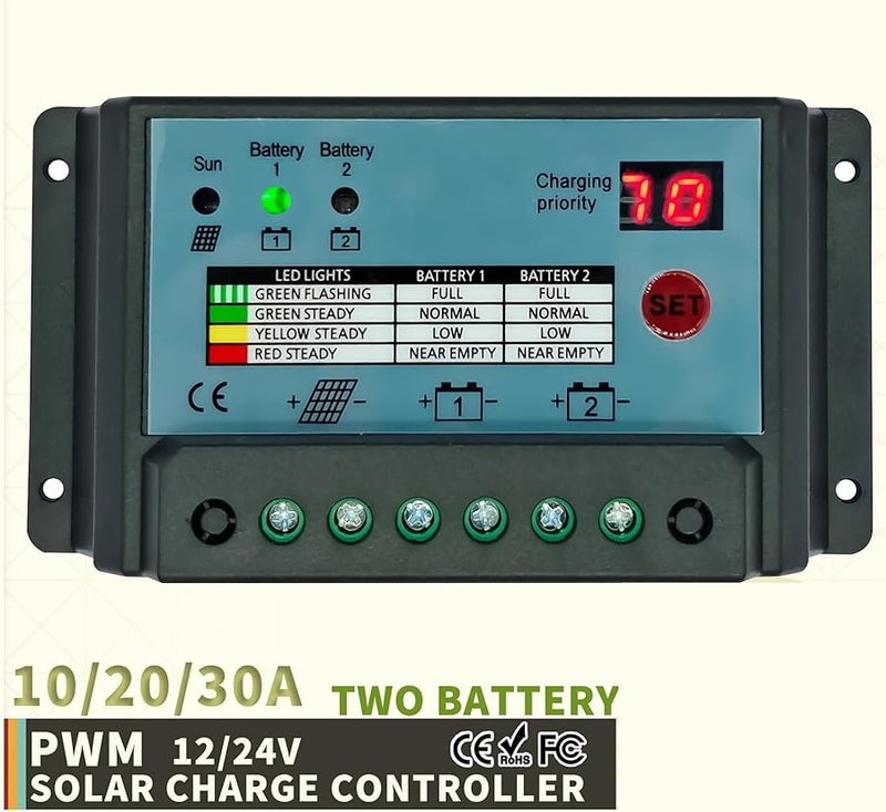 10A PWM Solar Charge Controller Dual Battery 12V 24V System Regulator for Power Panel - Image 3