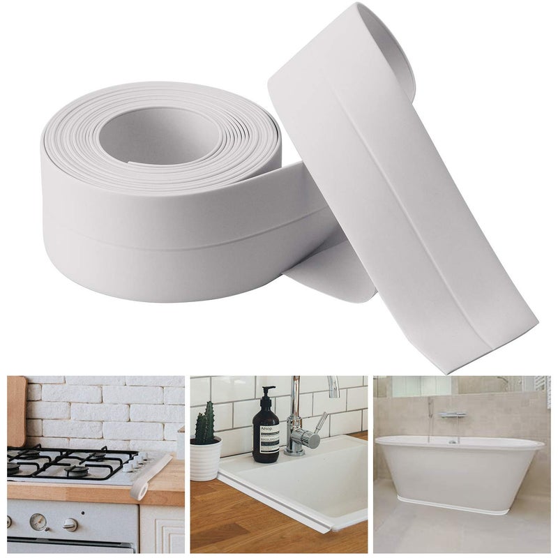 solikdm White Caulk Tape - Self Adhesive Waterproof Sealant Strip for Bathroom, Kitchen, Sink, Tub, Shower, Bathtub & Toilet Edge Protection - Easy Peel (11ft, 1 Roll) - Image 1