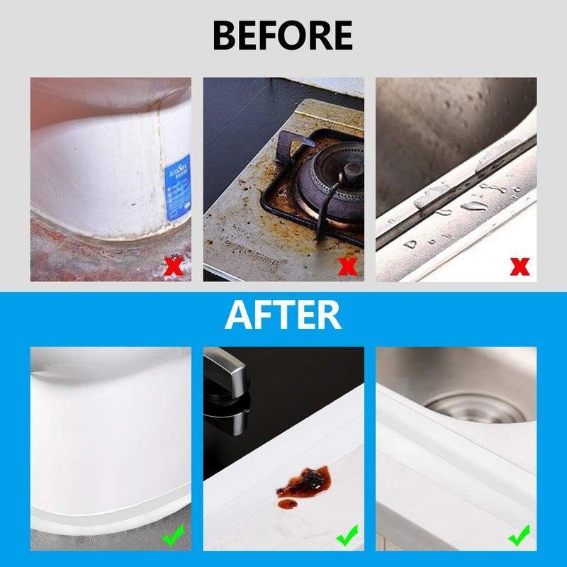 solikdm White Caulk Tape - Self Adhesive Waterproof Sealant Strip for Bathroom, Kitchen, Sink, Tub, Shower, Bathtub & Toilet Edge Protection - Easy Peel (11ft, 1 Roll) - Image 5
