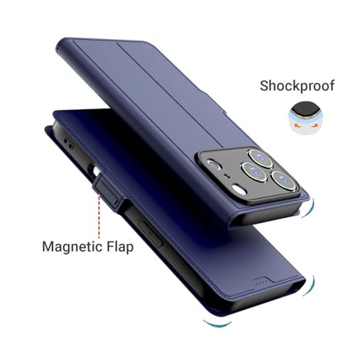 Kapa Noble Slim Magnetic Leather Flip Case Cover for Apple iPhone 17 Pro | Card Holder Stand Flip Wallet Case (Blue) - Image 5