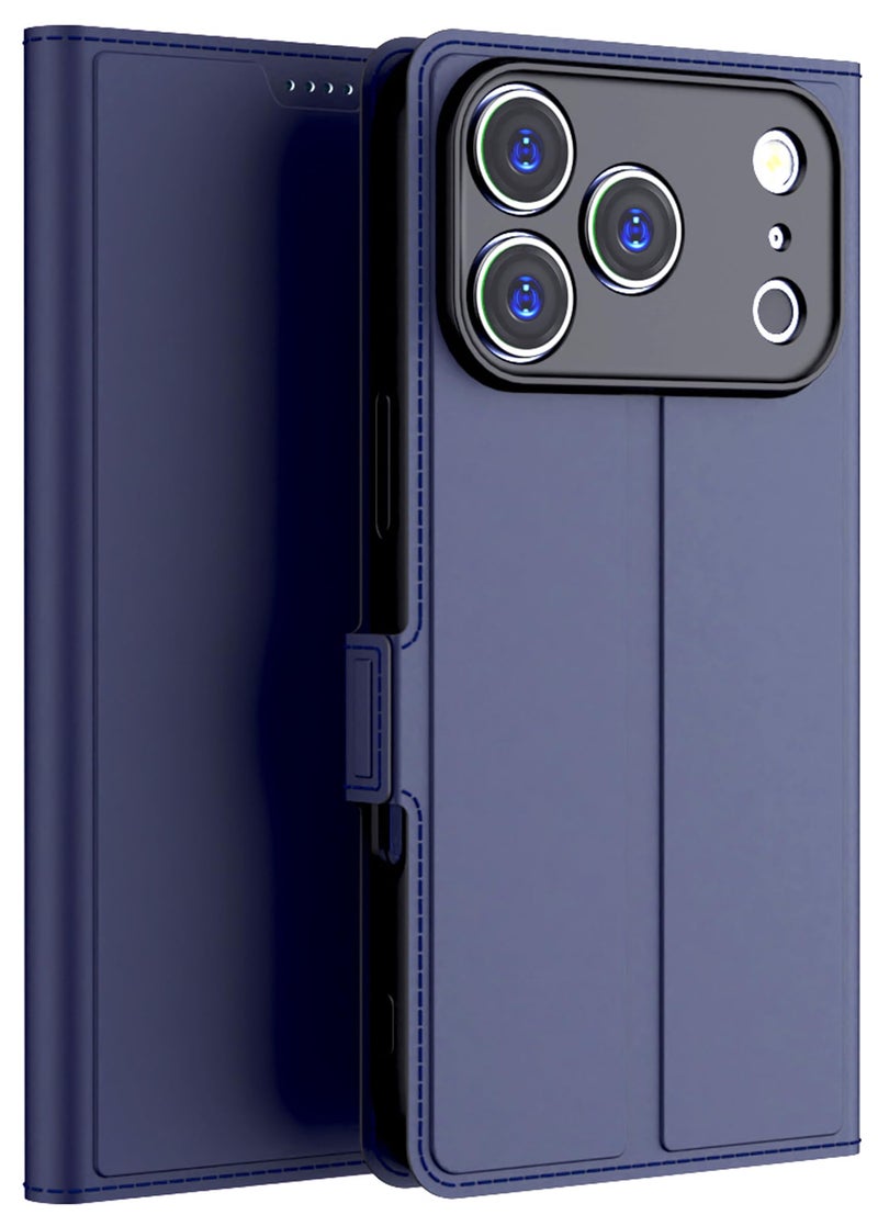 Kapa Noble Slim Magnetic Leather Flip Case Cover for Apple iPhone 17 Pro | Card Holder Stand Flip Wallet Case (Blue) - Image 1