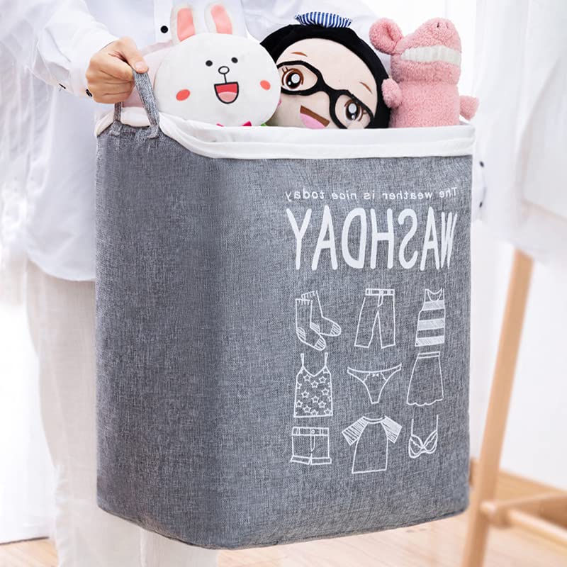 Luxula 75L Foldable and Collapsible Laundry Storage Washing Bin Dirty Clothes Basket Large Hamper Basket with Carry Handle and Drawstring closure Grey - Image 3