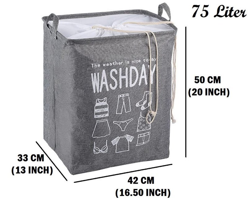 Luxula 75L Foldable and Collapsible Laundry Storage Washing Bin Dirty Clothes Basket Large Hamper Basket with Carry Handle and Drawstring closure Grey - Image 5