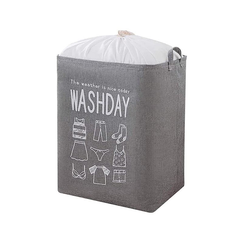Luxula 75L Foldable and Collapsible Laundry Storage Washing Bin Dirty Clothes Basket Large Hamper Basket with Carry Handle and Drawstring closure Grey - Image 1