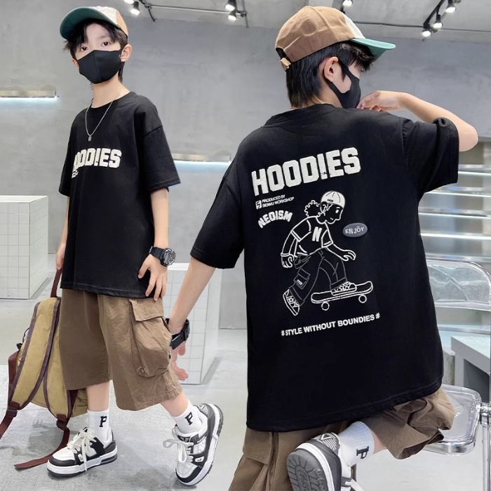 Trendy 2026 Boys' Pure Cotton Short-Sleeve Fashion T-Shirt Summer Children'S Top Stylish Boys' Street-Style Half-Sleeve Shirt - Image 1
