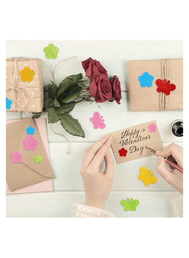 KASTWAVE ملصقات أشكال زهور وفراشات رغاوي لامعة للأطفال، ملصقات حائط ملونة ذاتية اللصق من رغوة EVA لتزيين الدفاتر والأشغال الفنية وبطاقات التهنئة وتزيين المنازل، 120 قطعة - Image 2