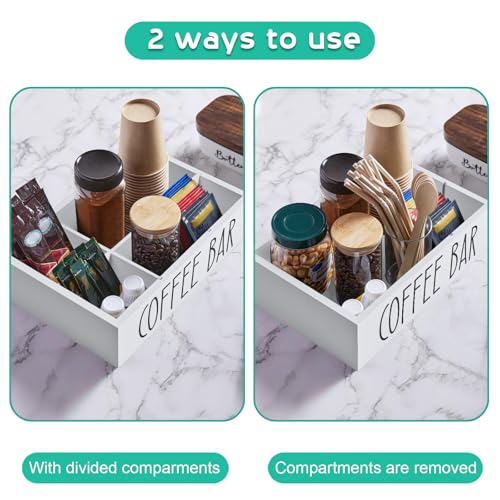 ALELION White Coffee Station Organizer with Removable Dividers – Wooden Coffee Bar Countertop Organizer for Pods, Stirrers, Sugar Packets & Lids, Kitchen, Office, Café Use - Image 2