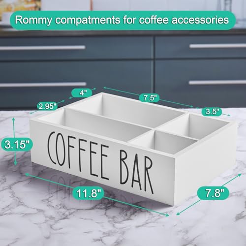 ALELION White Coffee Station Organizer with Removable Dividers – Wooden Coffee Bar Countertop Organizer for Pods, Stirrers, Sugar Packets & Lids, Kitchen, Office, Café Use - Image 5