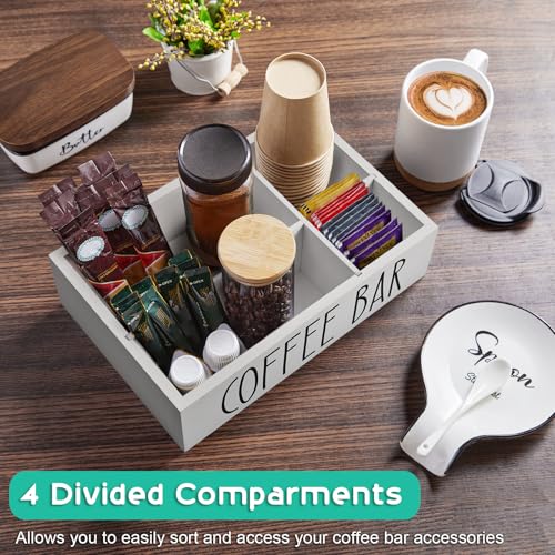ALELION White Coffee Station Organizer with Removable Dividers – Wooden Coffee Bar Countertop Organizer for Pods, Stirrers, Sugar Packets & Lids, Kitchen, Office, Café Use - Image 4