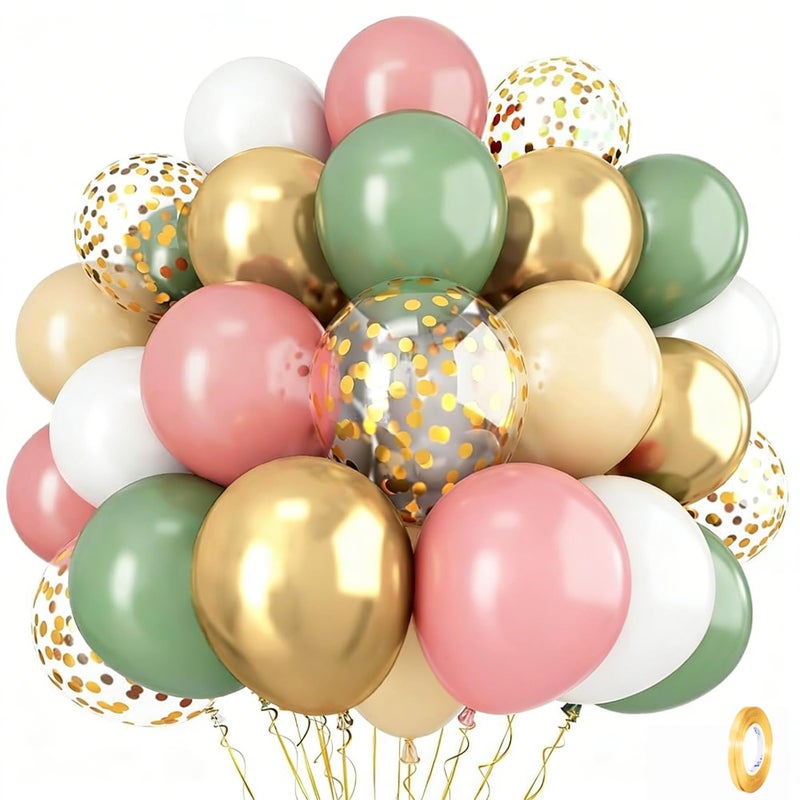 Isndare Sage Green and Dusty Pink Balloons, Retro Pink Muted Green White Gold Baby in Bloom Balloons for Girls Women Floral Fairy Wildflower Camping Birthday Woodland Baby Shower Garden Tea Party Decorations - Image 1
