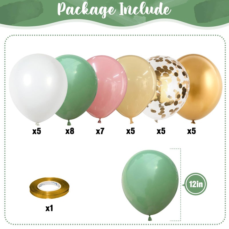 Isndare Sage Green and Dusty Pink Balloons, Retro Pink Muted Green White Gold Baby in Bloom Balloons for Girls Women Floral Fairy Wildflower Camping Birthday Woodland Baby Shower Garden Tea Party Decorations - Image 2