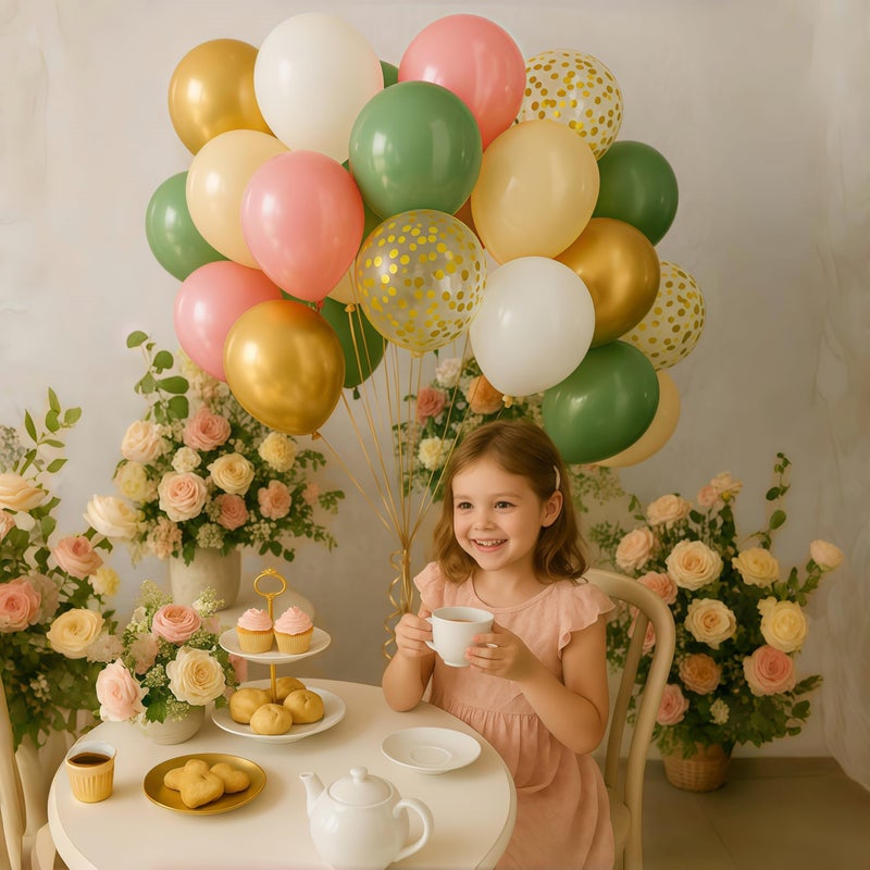 Isndare Sage Green and Dusty Pink Balloons, Retro Pink Muted Green White Gold Baby in Bloom Balloons for Girls Women Floral Fairy Wildflower Camping Birthday Woodland Baby Shower Garden Tea Party Decorations - Image 3