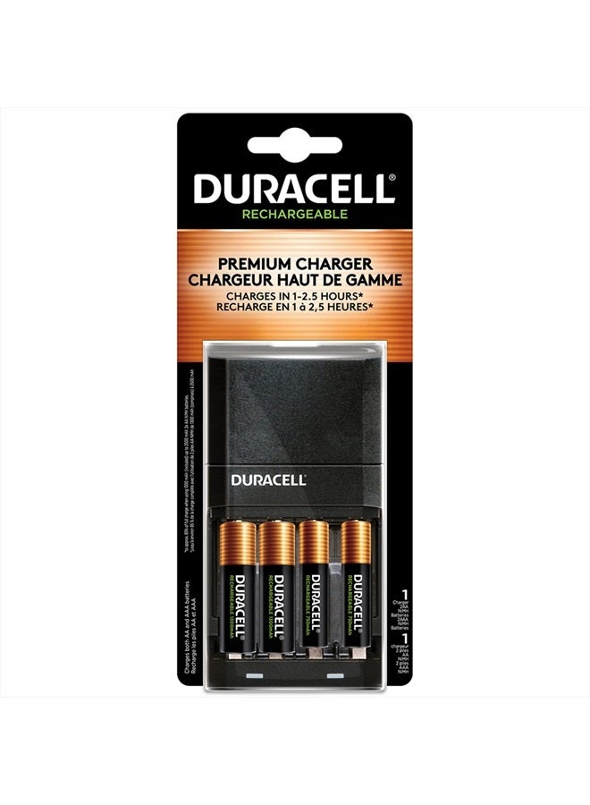 Duracell Ion Speed 4000 Battery Charger for AA and AAA batteries, Includes 2 Pre-Charged AA and 2 AAA Rechargeable Batteries, for Household and Business Devices - Image 1