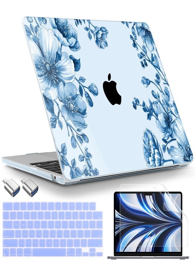 TWOLSKOO Compatible with M4/M3/M2 MacBook Air 13.6 inch Case 2025 2024 2022 Release Model A3240 A3113 A2681, Plastic Hard Shell, Keyboard Cover, Type C Adapter, Screen Protector, Blue Chinoiserie - Image 1