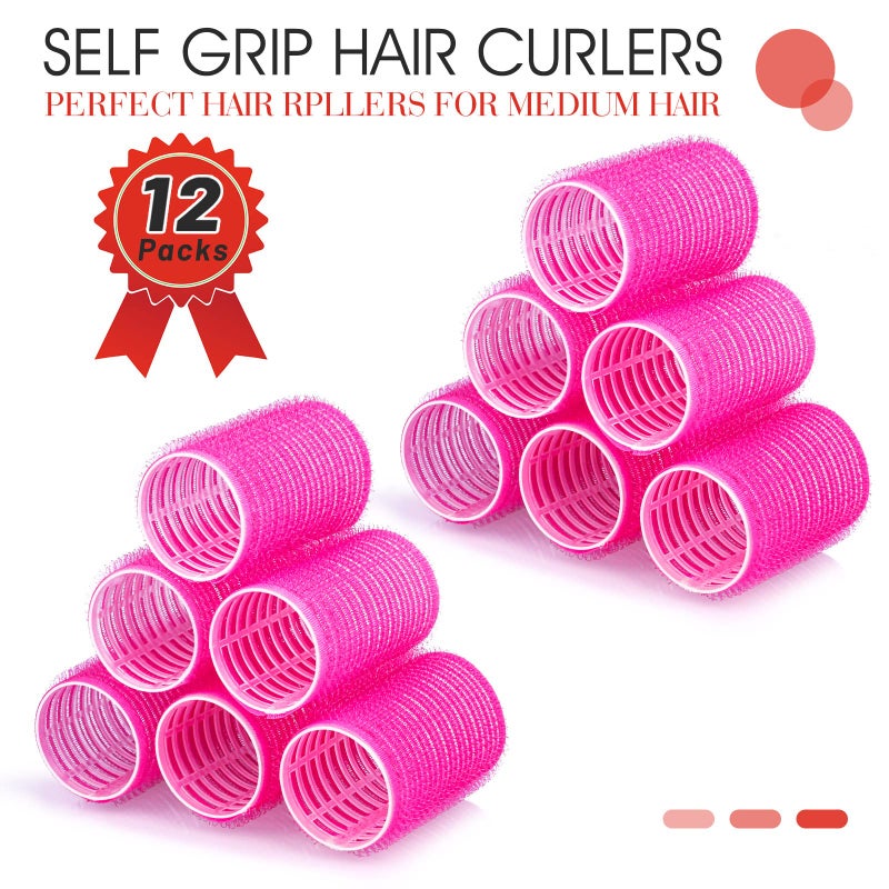 Acejoz Hair Curlers Rollers, 12Pcs Hair Rollers Hair Curlers Self Grip Holding Rollers with 12 Pcs Hair Clips for Long Medium Short Thick Fine Thin Hair Bangs Volume - Image 2