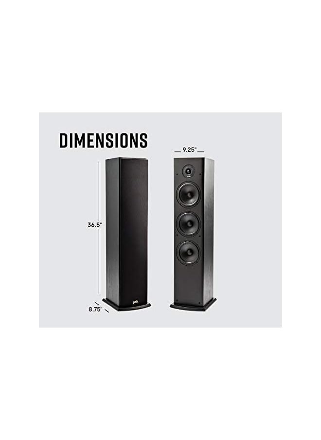 Polk Audio - T50 150 Watt Home Theater Floor Standing Tower Speaker Single Black Hi Res Audio With Deep Bass Response Dolby And Dts Surround - Image 1