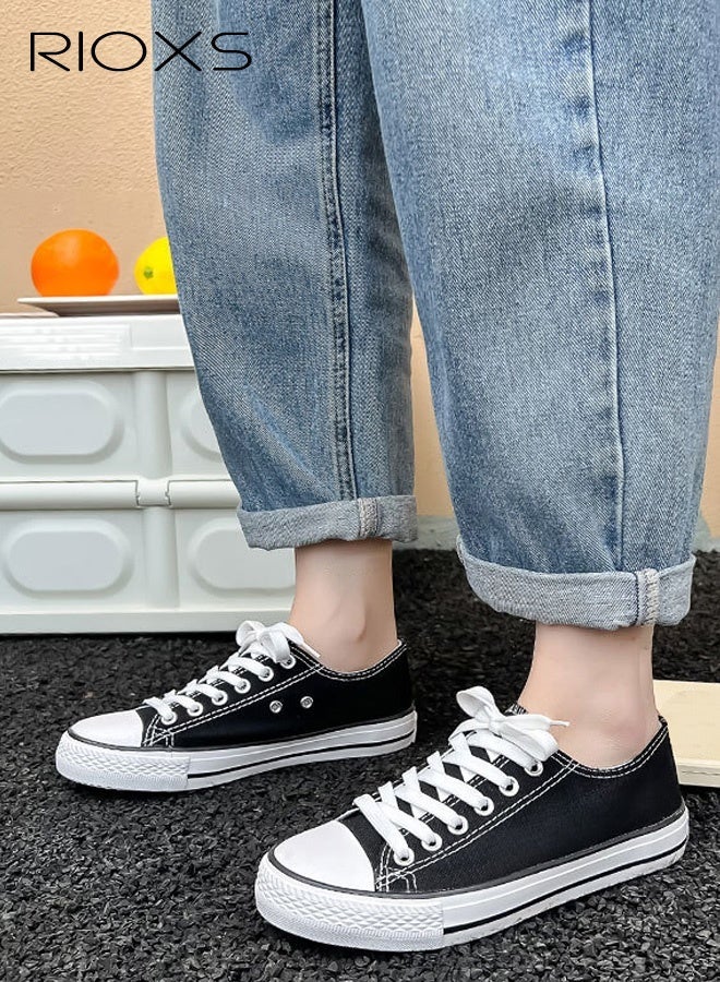 Unisex Classic Canvas Sneakers, Men's Low Top Sneakers, Women's Comfort Shoes, Retro-Style Lace-Up Flat Espadrilles for Men and Women, Lightweight Walking Sneakers, Non-Slip Rubber-Soled Casual Sports Shoes, Breathable Espadrilles Shoes for Woman Man Driving/ Traveling/ Shopping/ Daily Wear, Street Style Fashion Footwear Classic Black Athlesiure Shoes - Image 4