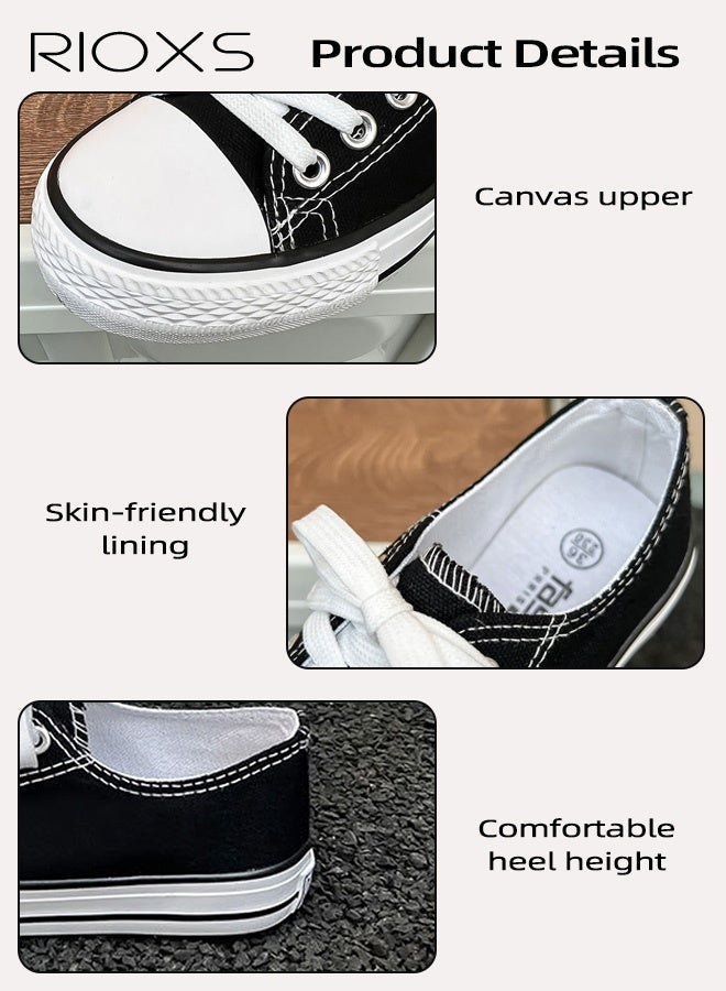 Unisex Classic Canvas Sneakers, Men's Low Top Sneakers, Women's Comfort Shoes, Retro-Style Lace-Up Flat Espadrilles for Men and Women, Lightweight Walking Sneakers, Non-Slip Rubber-Soled Casual Sports Shoes, Breathable Espadrilles Shoes for Woman Man Driving/ Traveling/ Shopping/ Daily Wear, Street Style Fashion Footwear Classic Black Athlesiure Shoes - Image 5