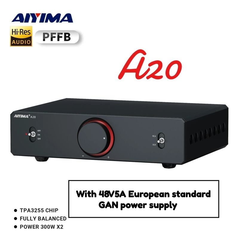 Aiyima A20 Pffb Tpa3255 HiFi Stereo Power Amplifier 300Wx2 with XLR RCA Fully Balanced Input High-Pass Filter Hpf, 48v5a EU - Image 1