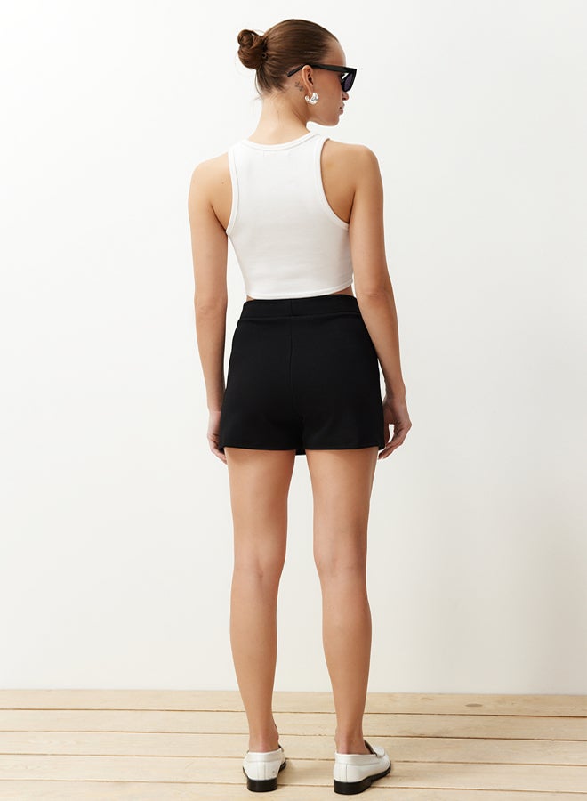 trendyol Black Slit A-line/Belt Opening Elastic Knitted Mini Shorts Skirt - Image 5