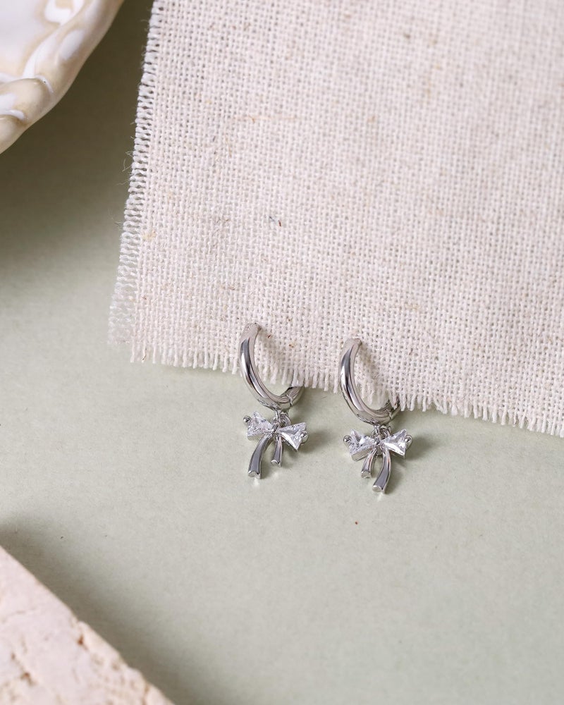 AYWFCBF Dangle Earrings for Women Silver Cubic Zirconia Hoop Earrings Dainty Bow Diamond Drop Earring Wedding Jewelry for Brides - Image 5