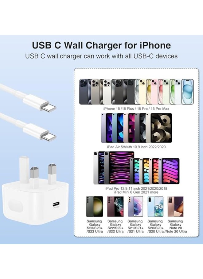 Charger for iPhone 16/15 Pro Max charger 20 W with 1M iPhone Fast Charging cable, type C to C, Works with iPhone 16Pro Max/16 Plus/16Pro /16/15 Pro Max/ 15 Pro/15 Plus/ 15, compatible with all USB C phones/tags
