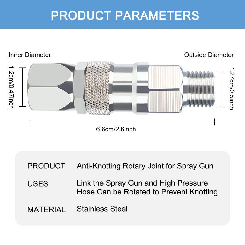 ZHUITU Sprayer Joint 360 Degrees Rotate Stainless Steel Airless High Pressure Spray Gun Hose Swivel Joint Connector Accessories for Paint Sprayers & Hose (1/4inch) - Image 2