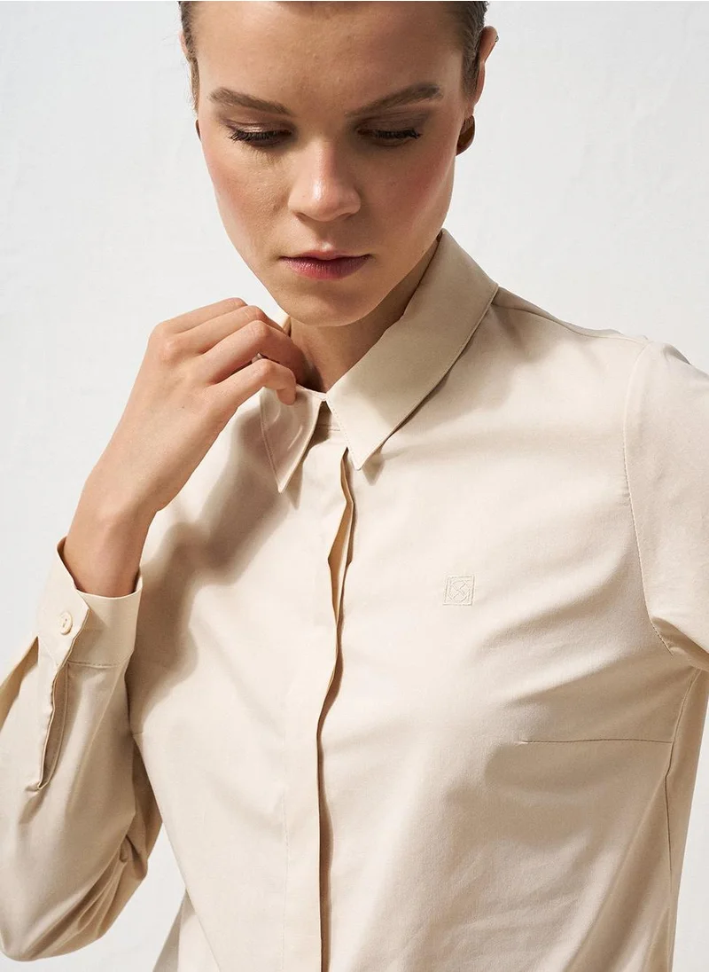 Kayra Shirt Collar Poplin Tunic Cream