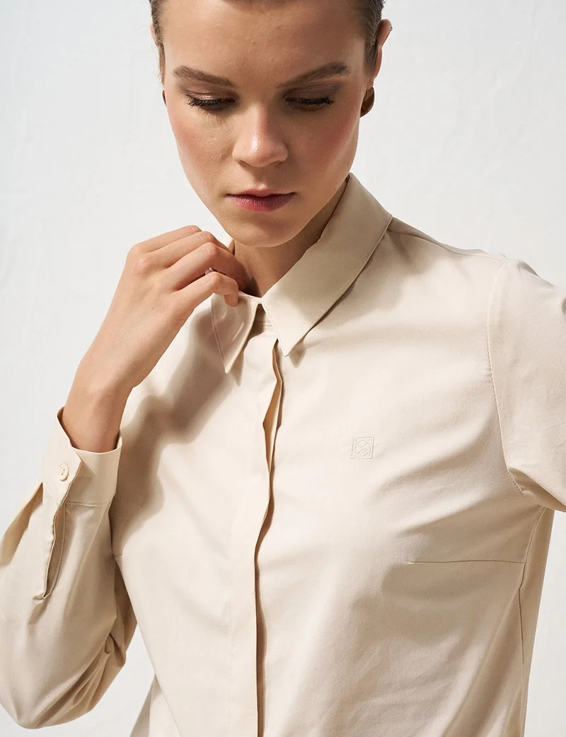 Kayra Shirt Collar Poplin Tunic Cream