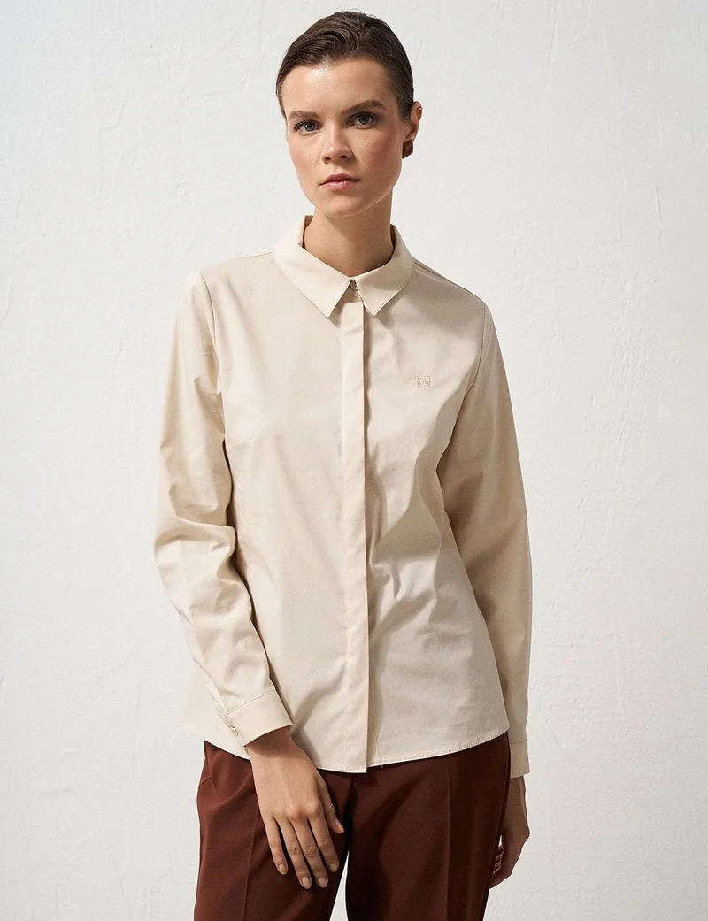 Kayra Shirt Collar Poplin Tunic Cream