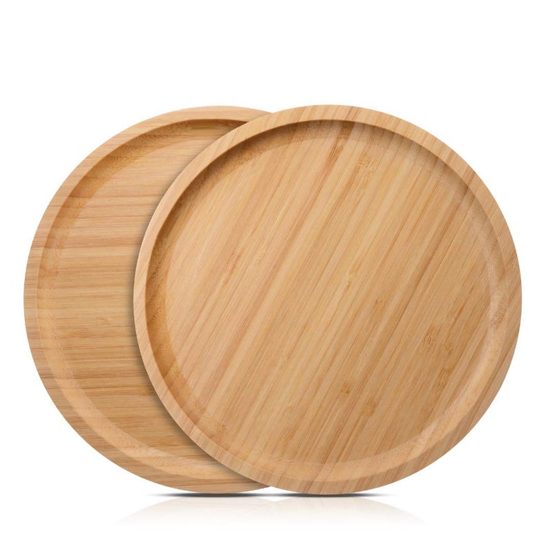 LANSEYQO LANSEYQO 2 PCS Bamboo Plant Saucer Round Pebble Trays for Indoor Plants Suitable for 8 inch Large Saucer for Indoors 20cm 