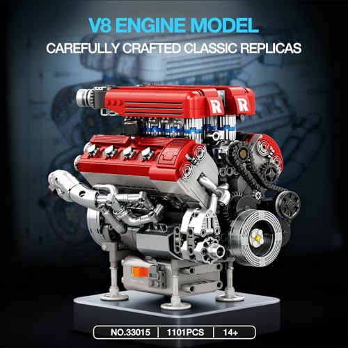 Reobrix V8 Engine Building Set for Adults 1101 PCS Mechanical Building Blocks with Realistic Engine Motor Car Engine Engineering DIY Model Kit STEM Educational Gift for Car Lovers Collectors - Image 5