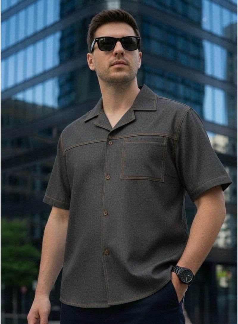 Dayton Italian Style Camp Collar Shirt – Lycra Short Sleeve Summer Shirt - Image 1