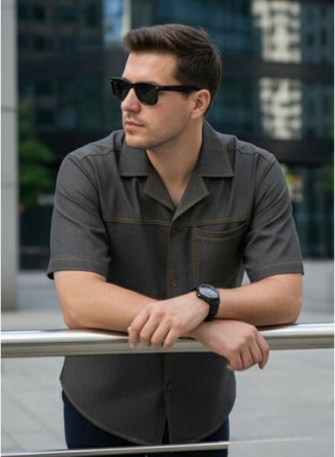 Dayton Italian Style Camp Collar Shirt – Lycra Short Sleeve Summer Shirt - Image 4