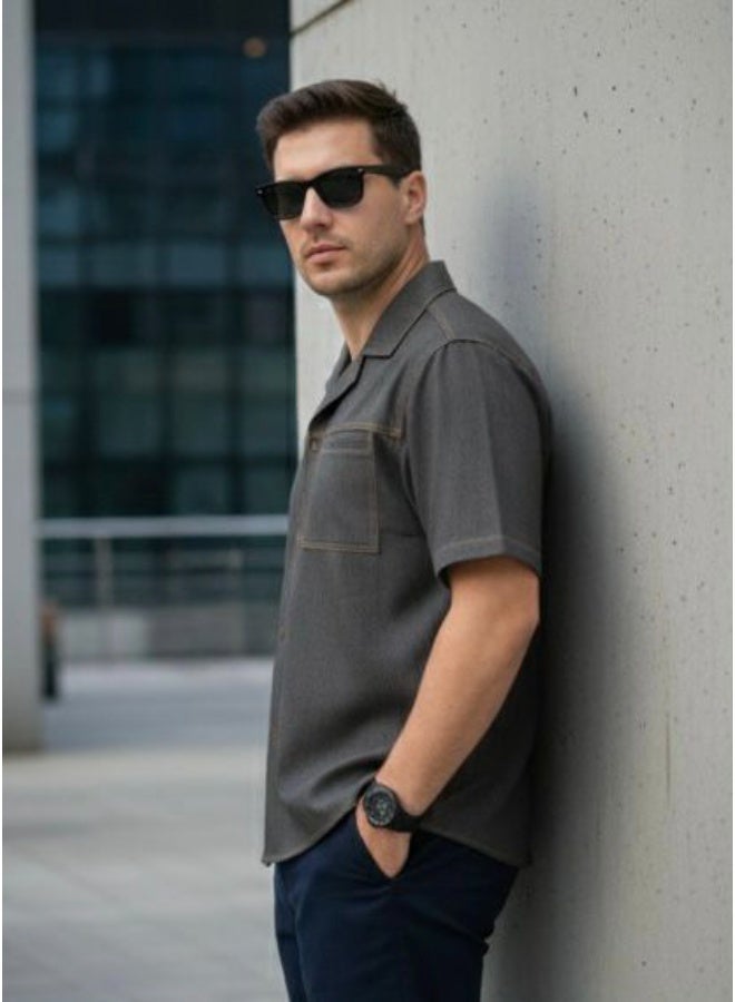 Dayton Italian Style Camp Collar Shirt – Lycra Short Sleeve Summer Shirt - Image 3