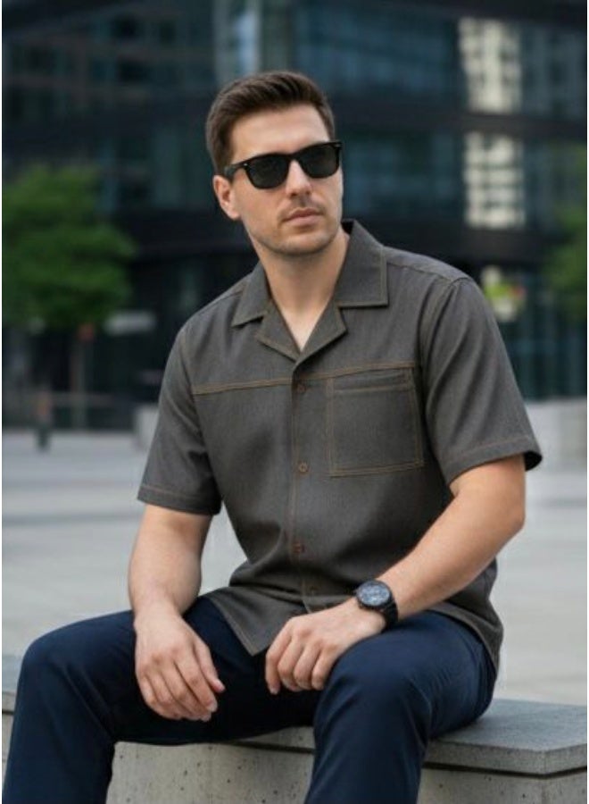 Dayton Italian Style Camp Collar Shirt – Lycra Short Sleeve Summer Shirt - Image 2