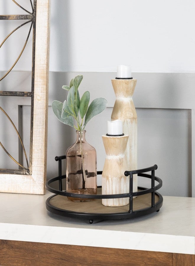 Stratton Home Decor صينية دائرية من المعدن والخشب من ستراتون هوم ديكور | صينية خشبية لتزيين طاولة القهوة الفارغة | صينية تقديم دائرية مزخرفة بمقابض - Image 2