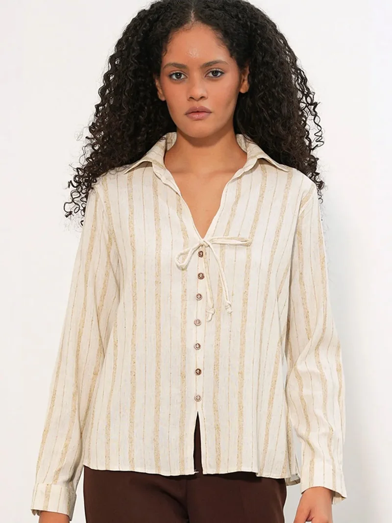BDART Striped Linen Blend Shirt With Tie Detail