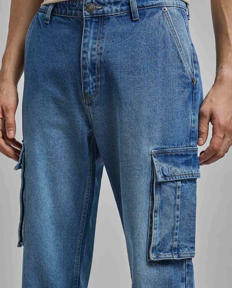 R&b  Solid Cargo Jeans with Button Closure for Men | Best Price UAE